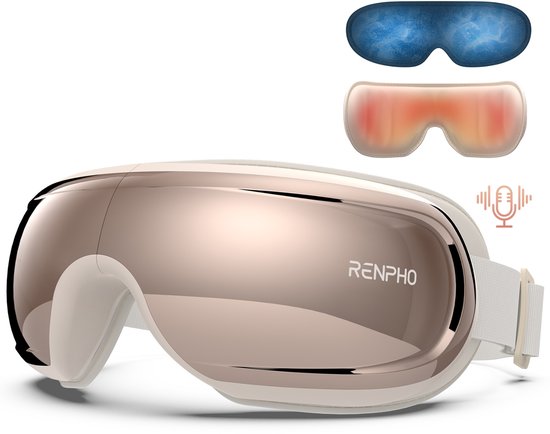 Appareil de massage pour les yeux RENPHO Eyeris 3 - Pour le contour des yeux et les tempes - Fonction chaleur et option rafraîchissante - Avec commande vocale et Bluetooth - Différentes intensités - Or rose