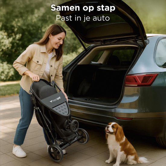 TrevoPet® Buggy pour chien pliable - pour petits et moyens chiens jusqu'à 15 kg - hydrofuge avec porte-gobelet, panier de rangement - noir