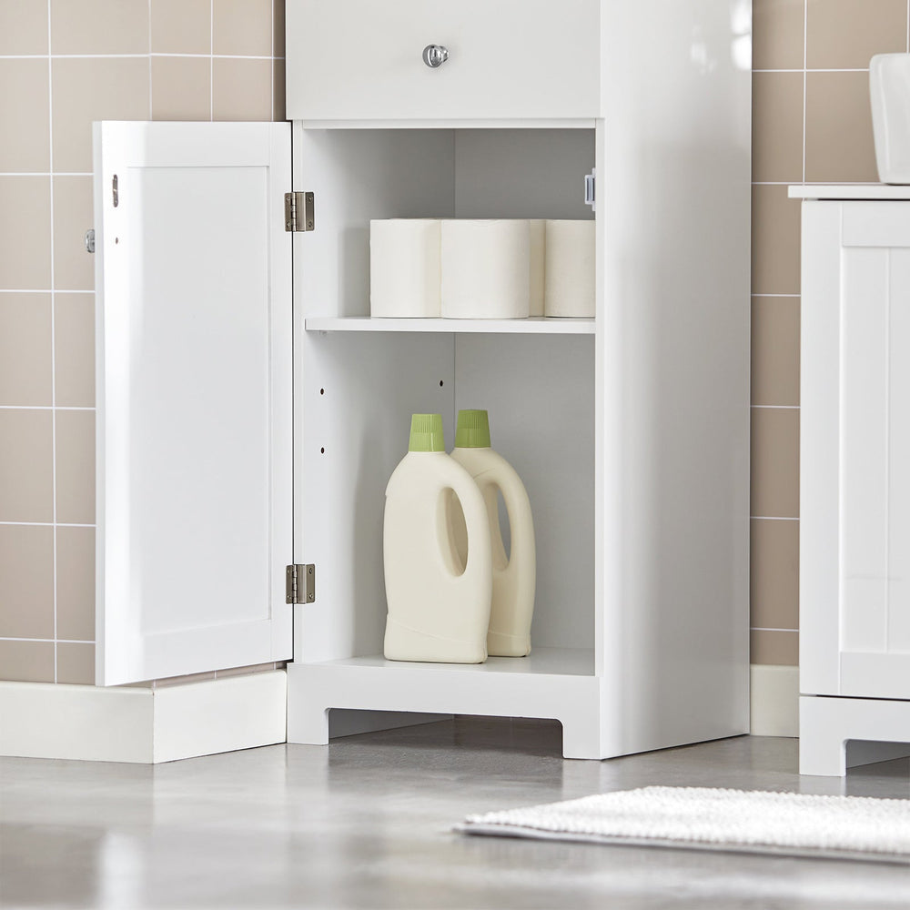 SoBuy BZR17-W Meuble de salle de bain haut - Tiroir, porte et étagères - Blanc - 40x150x33 cm