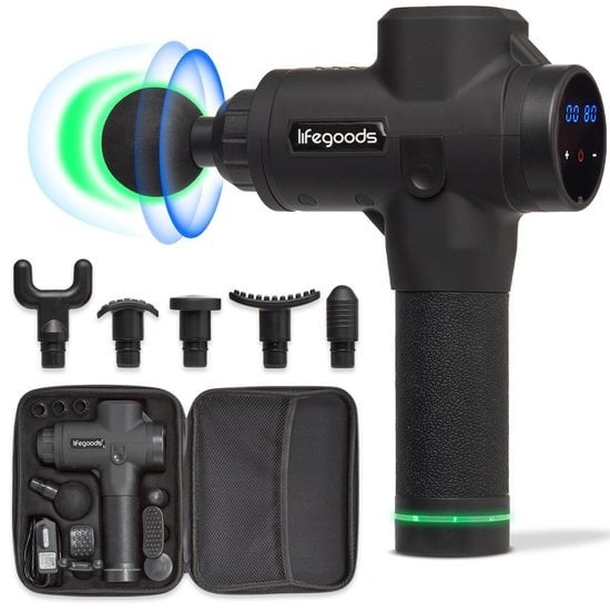 Masseur - LifeGoods - Pistolet de massage musculaire - 6 accessoires - Noir