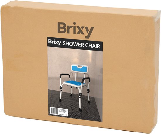 Brixy Chaise de douche avec dossier et accoudoir amovibles - Antidérapant - Hauteur réglable - Max. 150 kg - Tabouret de douche - Chaise de salle de bain