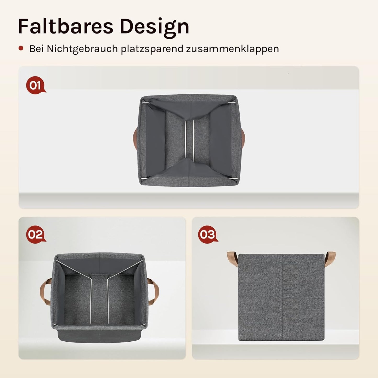 Woltu Boîte de rangement pliable Lot de 5 - Gris - Avec poignées et cadre en métal - 26 x 26 x 26,5 cm