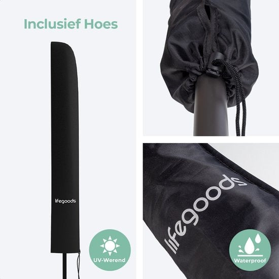 LifeGoods Parasol - Ø270 cm - 30° inclinable - imperméable - avec housse - Gris foncé