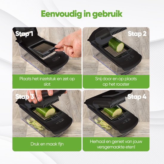 Mandoline Stosh - Coupe-légumes - Coupe-oignons - Coupe-spirale - 7 pièces - Noir - Sans BPA