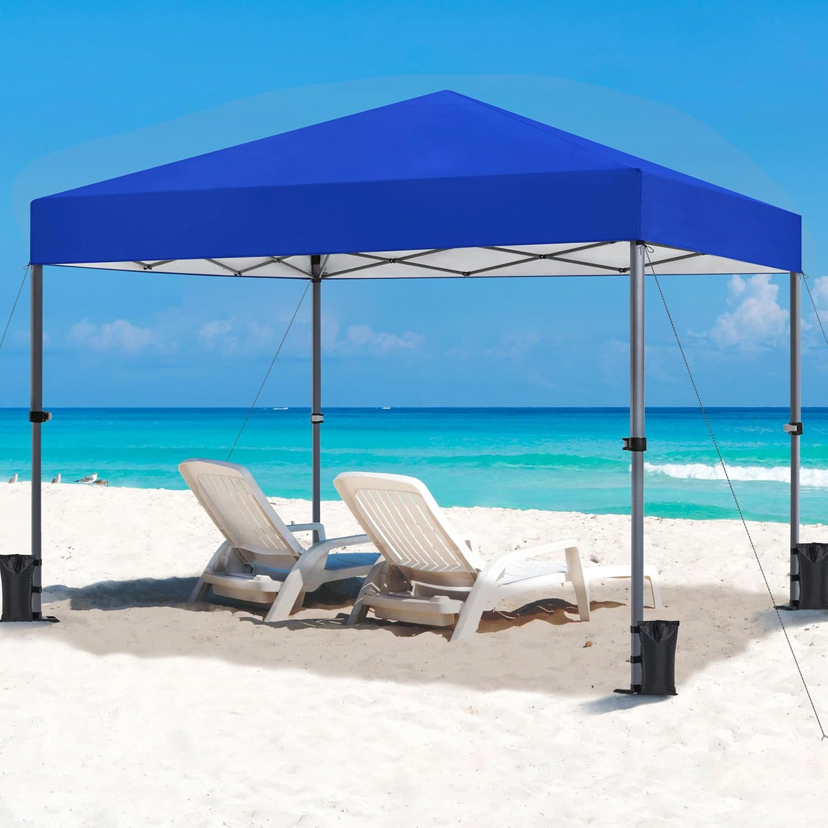 Pavillon pliable Yaheetech Pop-up 3 × 3 m, hauteur réglable de 170,5 à 265,5 cm, bleu