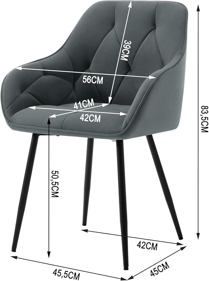 Chaise de salle à manger WOLTU - 1 pièce - assise en velours - avec accoudoirs - pieds en métal - gris foncé