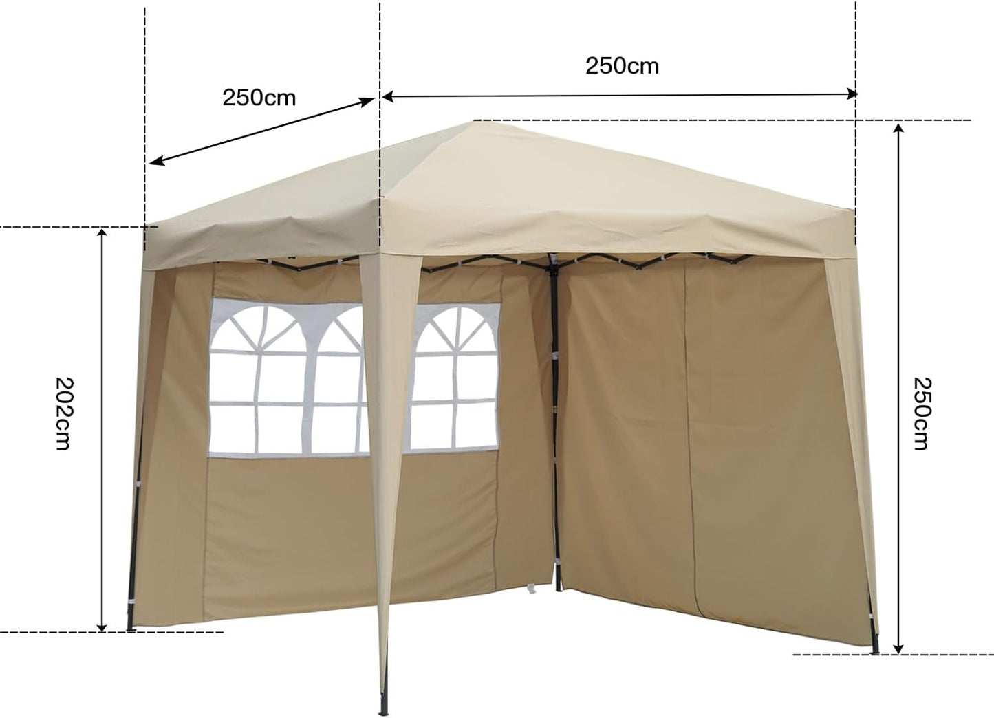 Tente de fête Angel Living - Montage facile - Avec 2 parois latérales - 250 x 250 x 250 cm - Beige