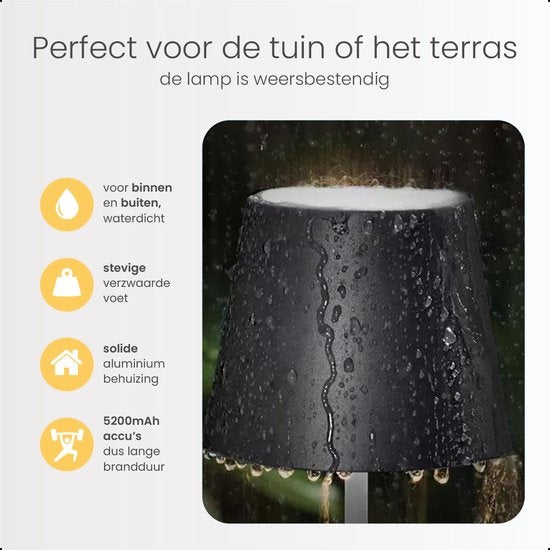 Goliving Lampe de table rechargeable - Sans fil et dimmable - Lampe tactile moderne - Lampe de nuit pour chambre à coucher - 26 cm - Noir