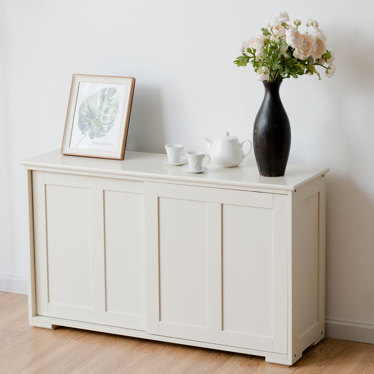Coast Sideboard Sideboard armoire de cuisine avec portes coulissantes Blanc/brun 106,5 x 33 x 60 cm Beige