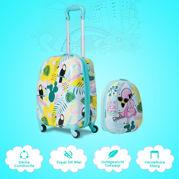 2 Pieces Kids' Luggage Handbag Set with Backpack and Suitcase - 30 X 22 X 44.5-74 CM