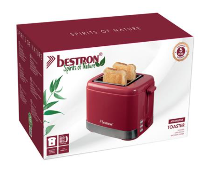 Grille-pain Bestron ATS300SPNR - 2 fentes - 800 W - 7 niveaux de brunissage - 19,3 x 28,4 x 17,1 cm - Rouge