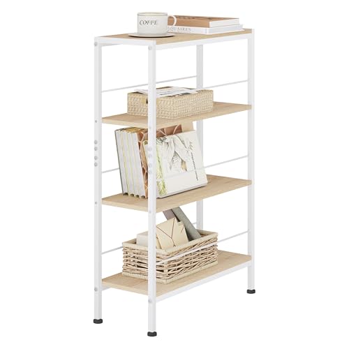 Woltu Etagère d'angle à 4 niveaux Style nordique - Bois et métal Chêne clair + blanc - 50 x 20 x 78 cm