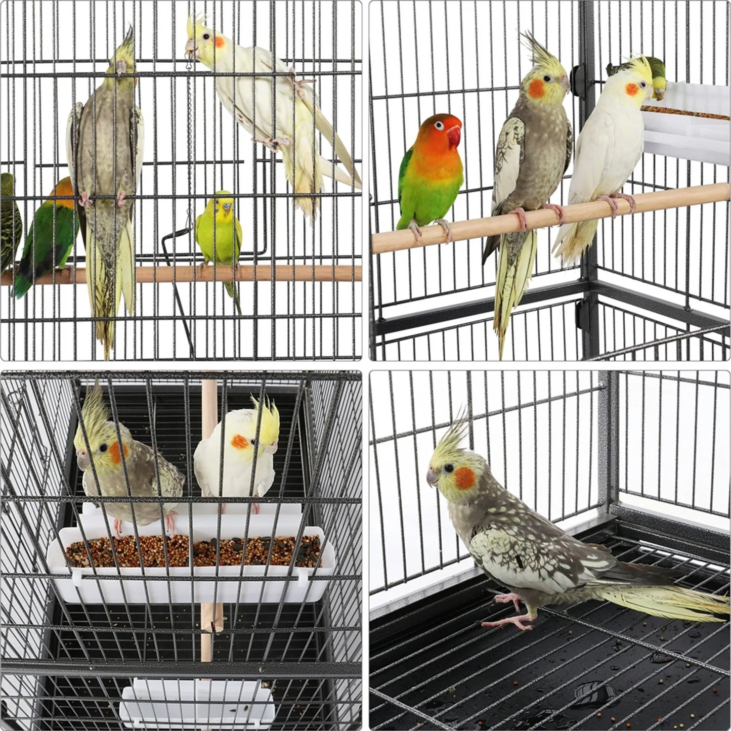 Yaheetech XXL Bird Cage With 360° Casters - Fitted With Lower Storage Shelf And 4 Perches And Removable Bottom Plate - For Parakeets And Falcon Parakeets - Black Metal - 93,5 x 56,5 x 153 cm