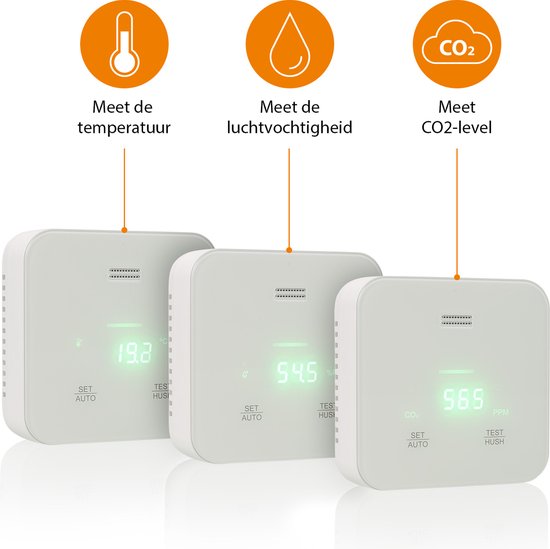 Smartwares FGA-13900 - Détecteur de qualité de l'air (dioxyde de carbone) - Alarme CO₂ - 85 dB - 3 capteurs - Alerte vocale