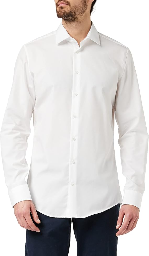 seidensticker Chemise d'affaires Slim Fit Bügelfrei Kent Chemise d'affaires à bras long pour hommes (1 paquet) - Taille 43 - Blanc