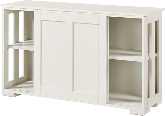 Yaheetech Sideboard - With Sliding Doors - Storage Cabinet - Sideboard - Adjustable Shelf - white