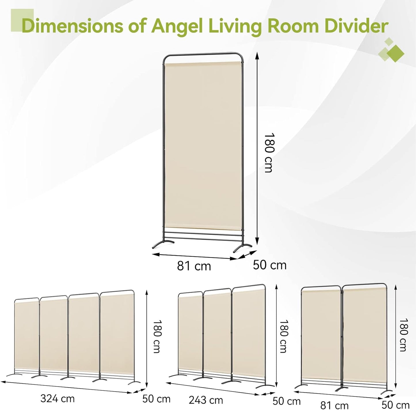 Angel Living Paravent - 1 pièce - 81x180 cm - Pliant - Autoportant - Cadre métallique - Séparation de pièces et pare-vue - Beige