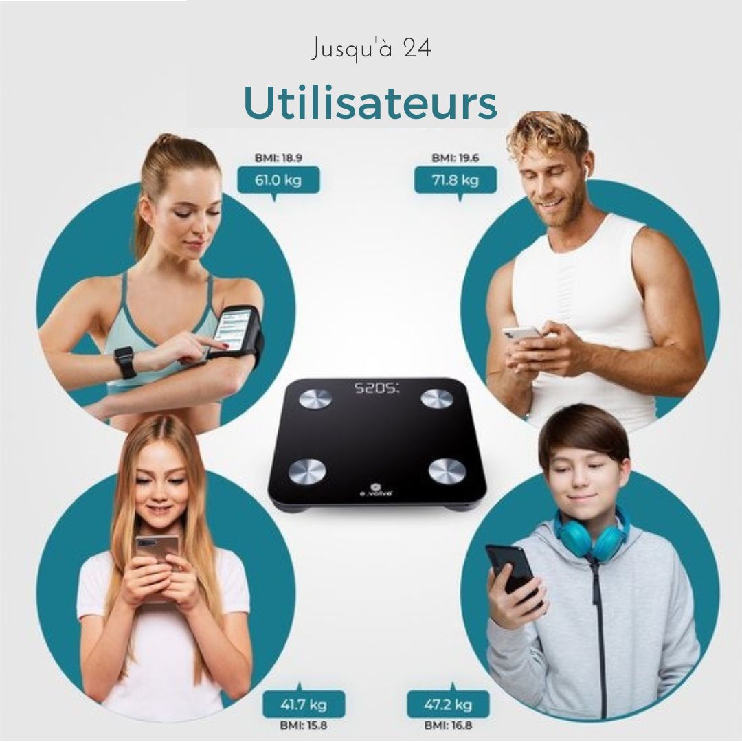 Blance numérique e.volve Scale - 20x - intelligente avec analyse corporelle - précision - Application incluse - Noire