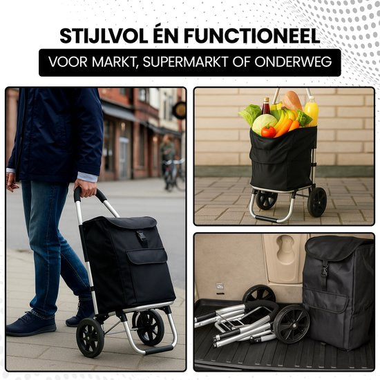 Outbee Shopping trolley - Chariot à provisions - Pliable - Avec roues - Noir