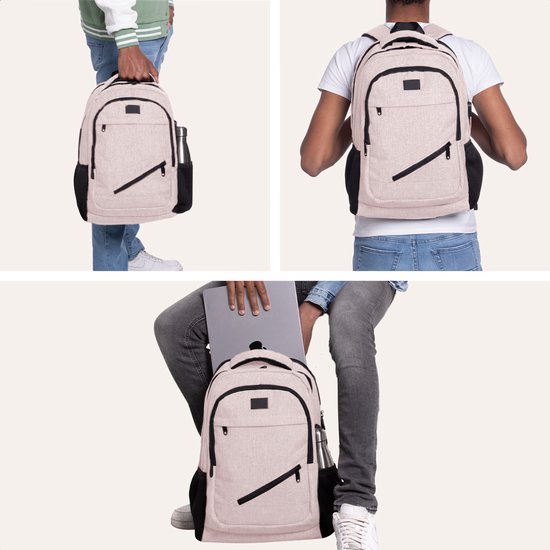 TRVLMORE Sac à dos - 36L - 17 Inch - Sac à dos pour ordinateur portable avec USB - Cartable - Homme et Femme - Sac Rose