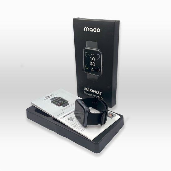 Maoo Maximize Smartwatch - Fonction Bell complète, moniteur de fréquence cardiaque, podomètre, multisport - Android & iOS - Noir