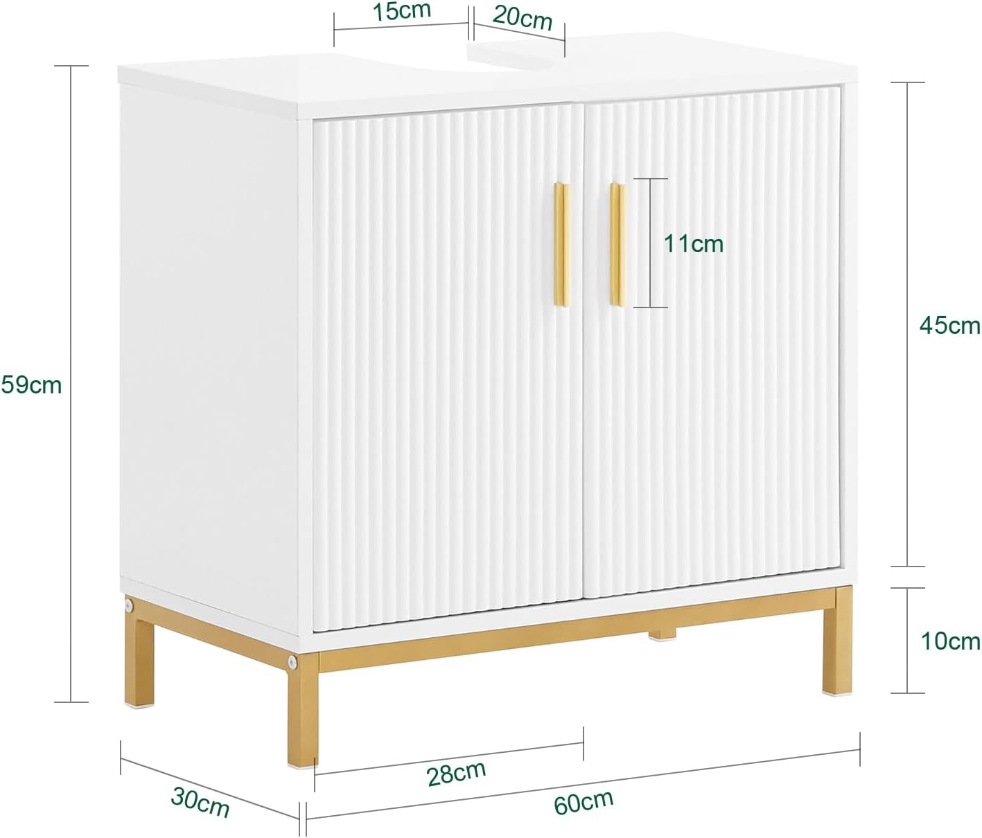 SoBuy Salle de bain Meuble bas 60x30x59 cm - Blanc - Meuble sous-vasque avec 2 portes et 2 étagères - Modèle BZR179-W