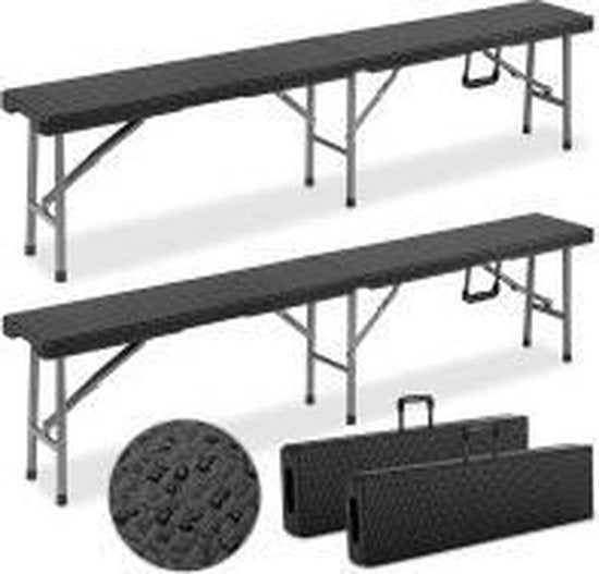 Banc de jardin pliable Casaria - 2 pièces avec poignée de transport -180 cm Noir