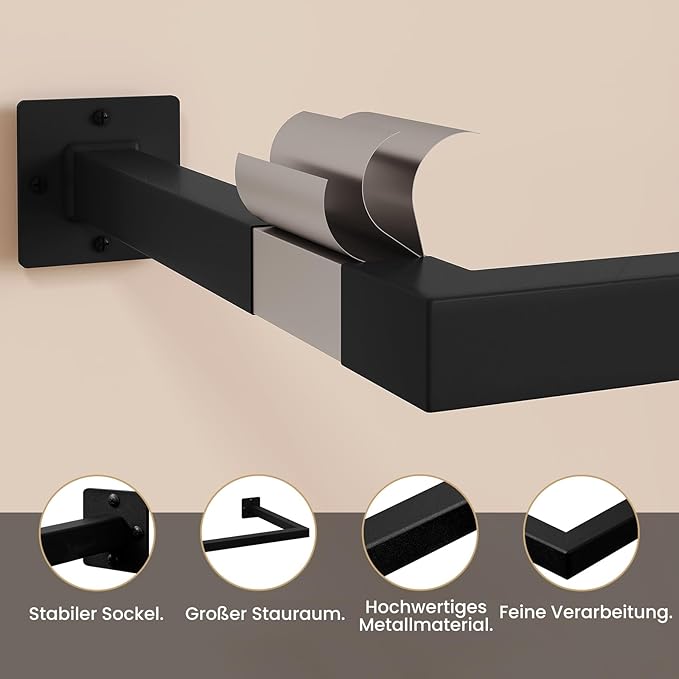 eSituro SGR0170 set de 2 tringles à linge murales - tringle à linge rectangulaire - fer industriel - noir 114 cm