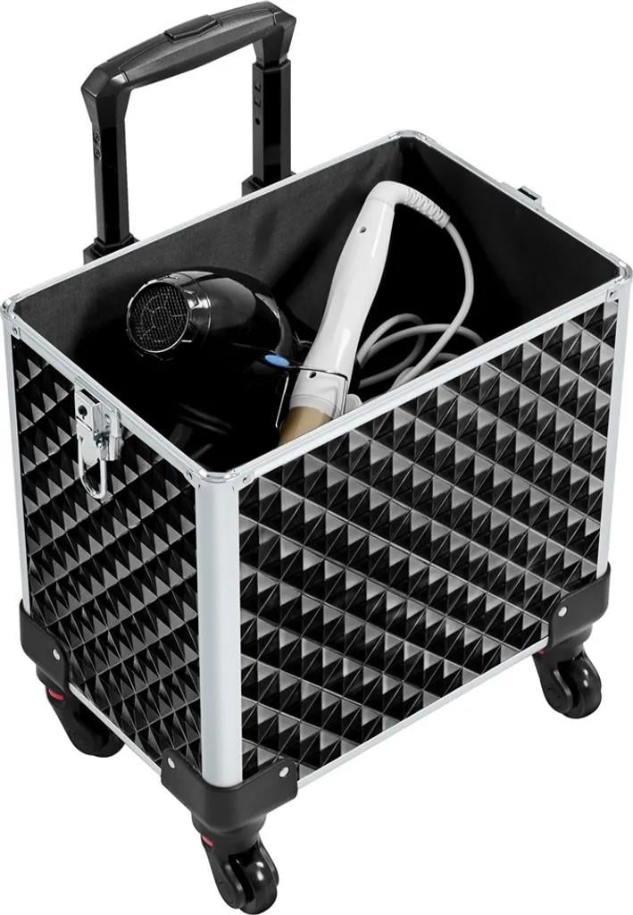 Valise à roulettes 3-en-1 pour produits cosmétiques avec compartiments amovibles et poignée télescopique, noire