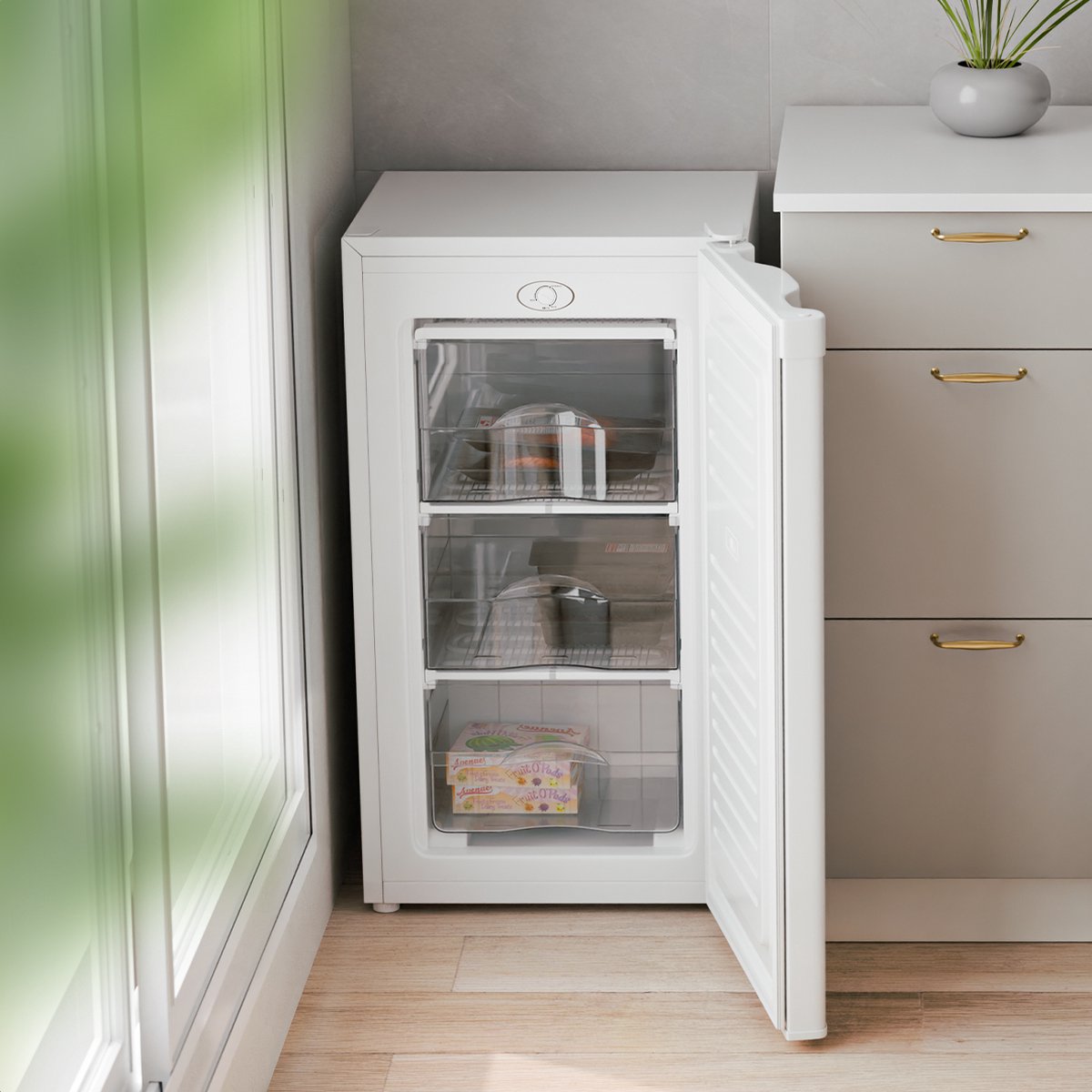 KitchenBrothers Freezer - 64L - Compact Table Top - 3 tiroirs de congélation - Congélateur - Freestanding - White