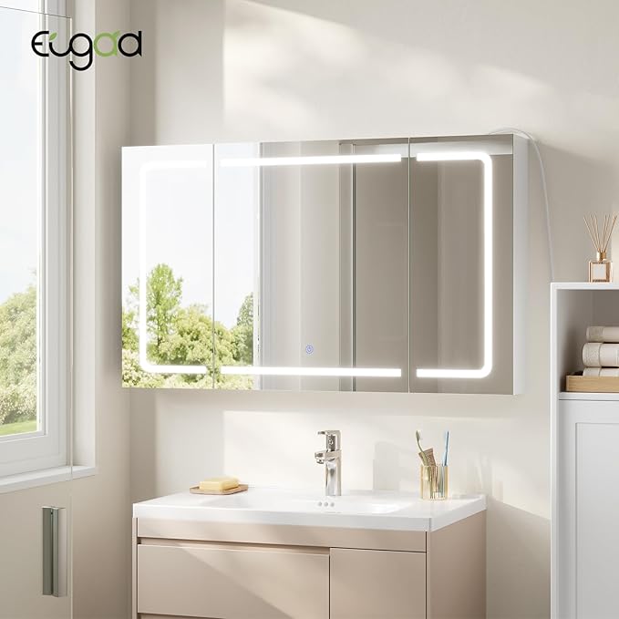 EUGAD armoire de toilette salle de bain - 1 porte miroir - éclairage led 3 températures de couleur avec prises - blanc 100 x 60 x 14,5 cm