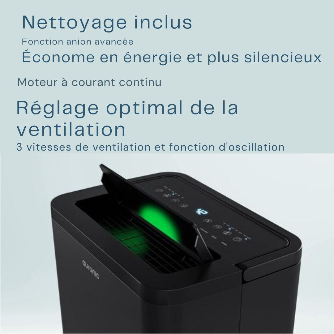 Déshumidificateur Auronic - Compact Pro Plus - 20L - Chambre à coucher, salle de bain, salon et bureau - d'intérieur - Noir