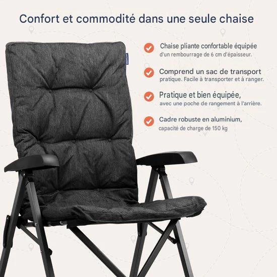 TRVLMORE Chaise de camping - Sac de transport inclus - Duo Pack - Capacité de charge de 150 kg - Chaise de camping - Compartiment de rangement - Chaise pliante - Noir