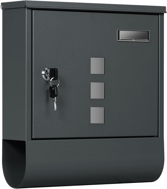 Boîte aux lettres Woltu avec boîte à journaux - Anthracite - 30,5 x 33,5 x 10 cm - Verrouillable avec fenêtre de visualisation et plaque signalétique