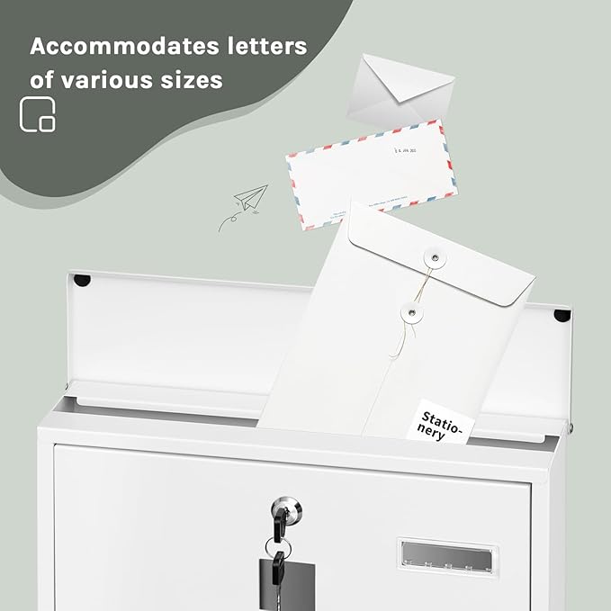 Boîte aux lettres WOLTU blanche - 37 x 37 x 11 cm - Boîte aux lettres murale verrouillable avec compartiment pour journaux et fenêtres de visualisation
