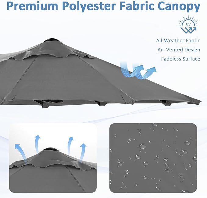 Angel Living Parasol double - 460 x 270 cm - avec manivelle Grand parasol Parapluie de marché - UPF 50+ - gris - 2.97x1.53cm