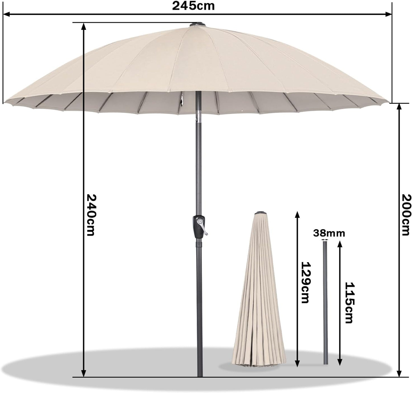 Angel Living Parasol Rond - Ø250 cm - Solide - Beige