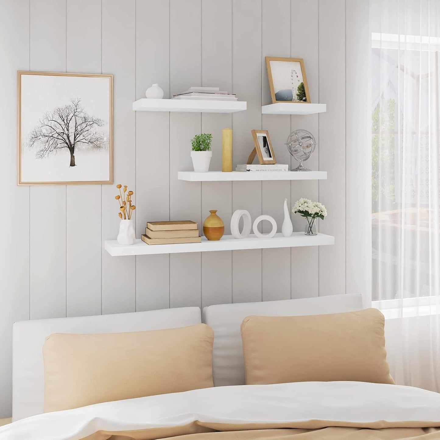 Woltu Set de 4 étagères murales flottantes - Bois MDF - Blanc - 30 x 23 x 3.8 cm