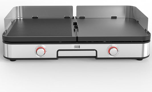 Grill de table électrique LEBENLANG - 2400W - Pince à griller et protection anti-éclaboussures incluses - 35 x 52 x 10 cm - acier inoxydable