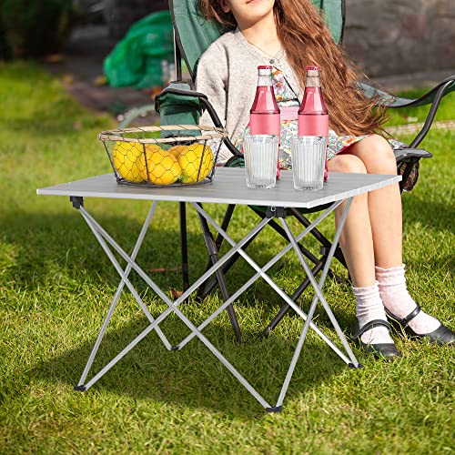 Woltu Table de pique-nique Table de camping pliable - Aluminium Silver - 56x46x40 cm