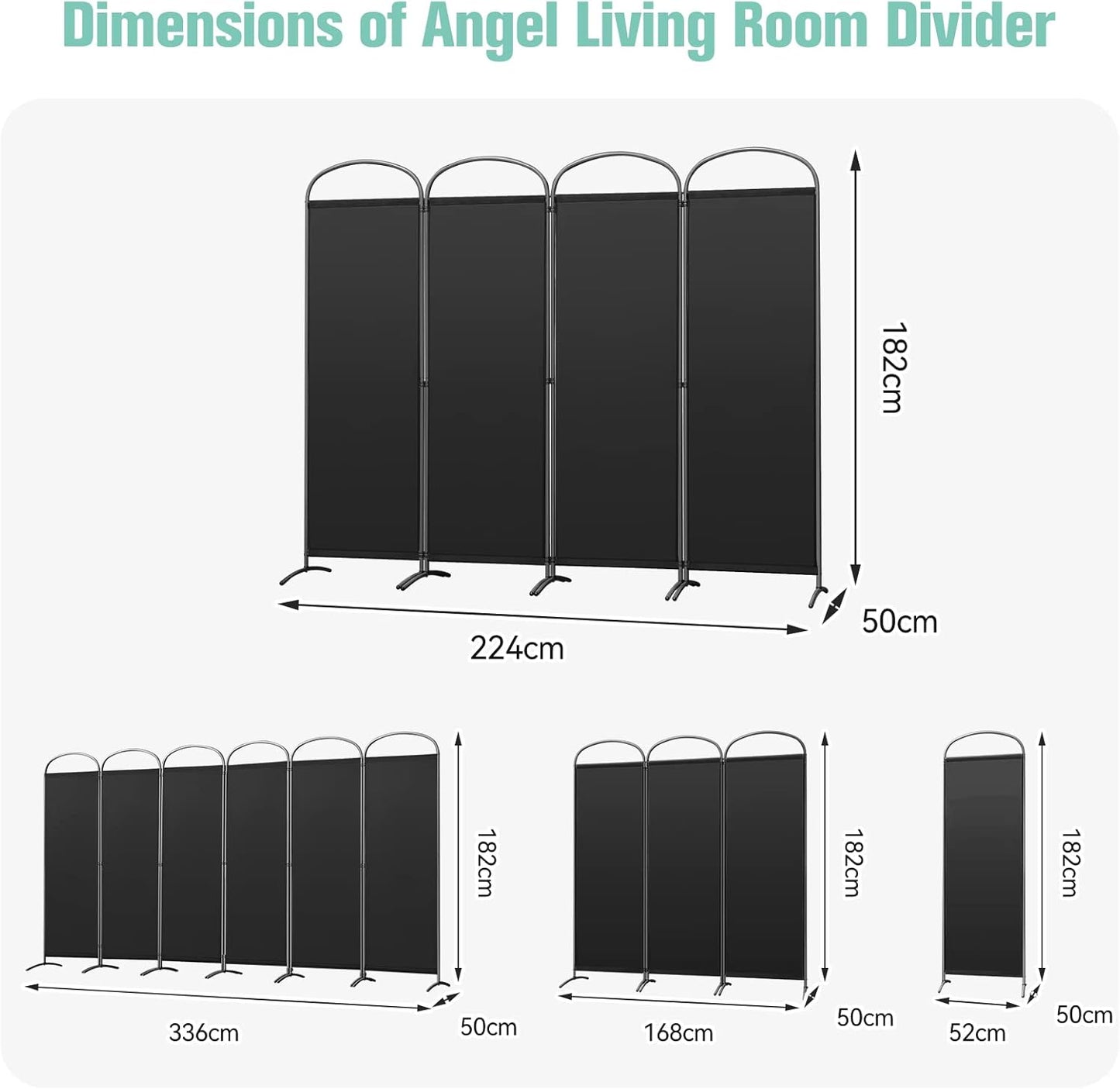 Angel Living Paravent - 4 panneaux - 224 x 182 cm - Intérieur et extérieur - Noir