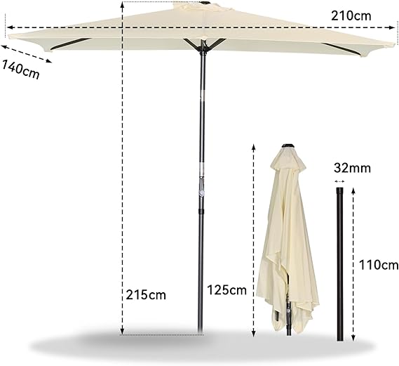 Angel Living Parasol - Inclinable - 140 x 210 cm - Rectangle - Crème