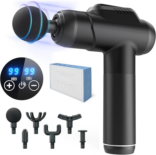 Zerolia Pistolet de massage - 30 modes - 10 accessoires - écran tactile LCD - sans fil - noir
