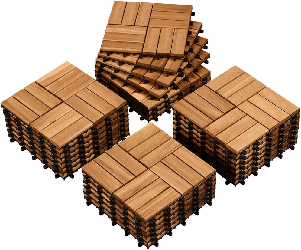 Yaheetech Dalles de terrasse en bois d'acacia marron clair - 27 pièces - 30 x 30 cm - Dalles à cliquer résistantes à l'eau pour balcon, terrasse et jardin