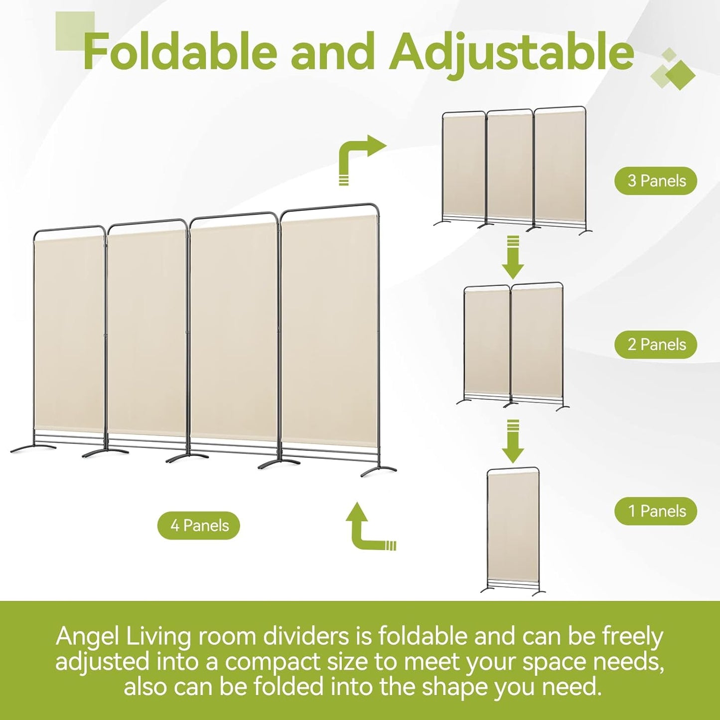 Angel Living Paravent - 4 cloisons pliantes - indépendantes - 180 x 324 cm - beige