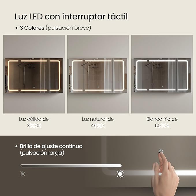 EUGAD armoire de toilette salle de bain - 1 porte miroir - éclairage led 3 températures de couleur avec prises - blanc 100 x 60 x 14,5 cm