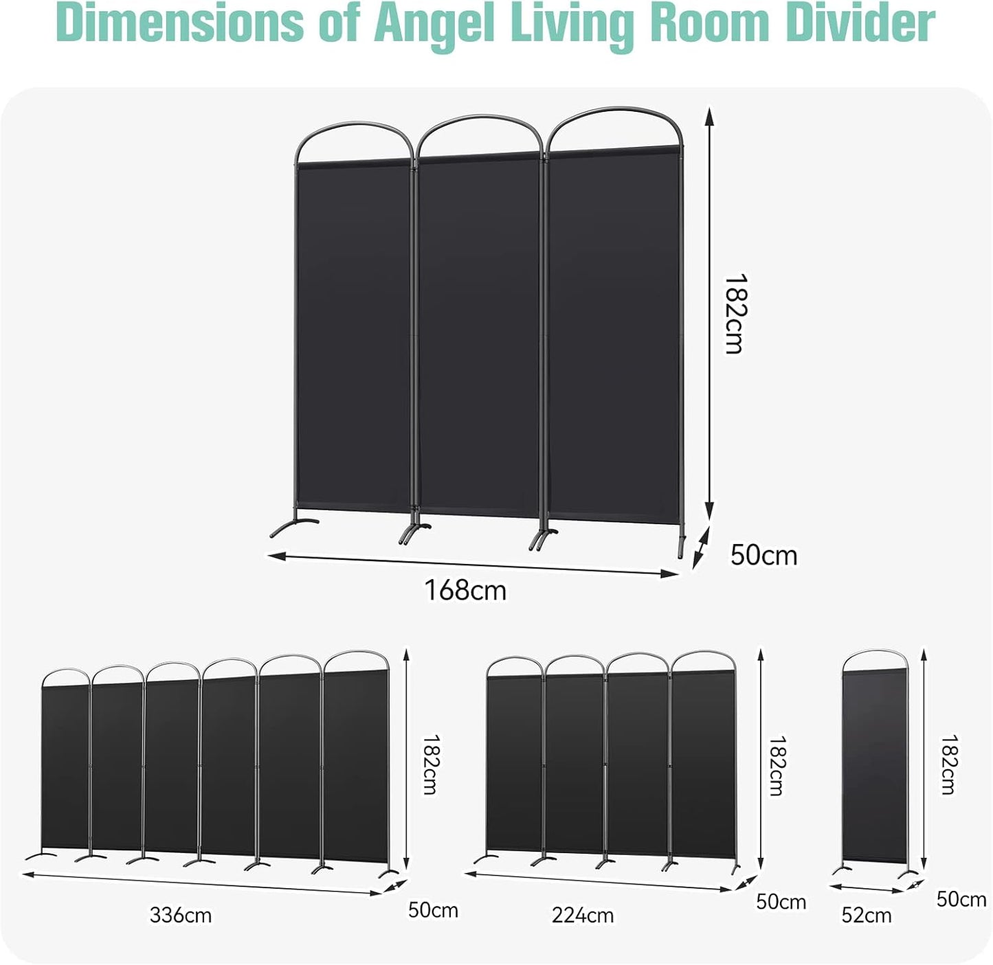 Angel Living Paravent - 3 Panneaux - 168 x 182 cm - Noir