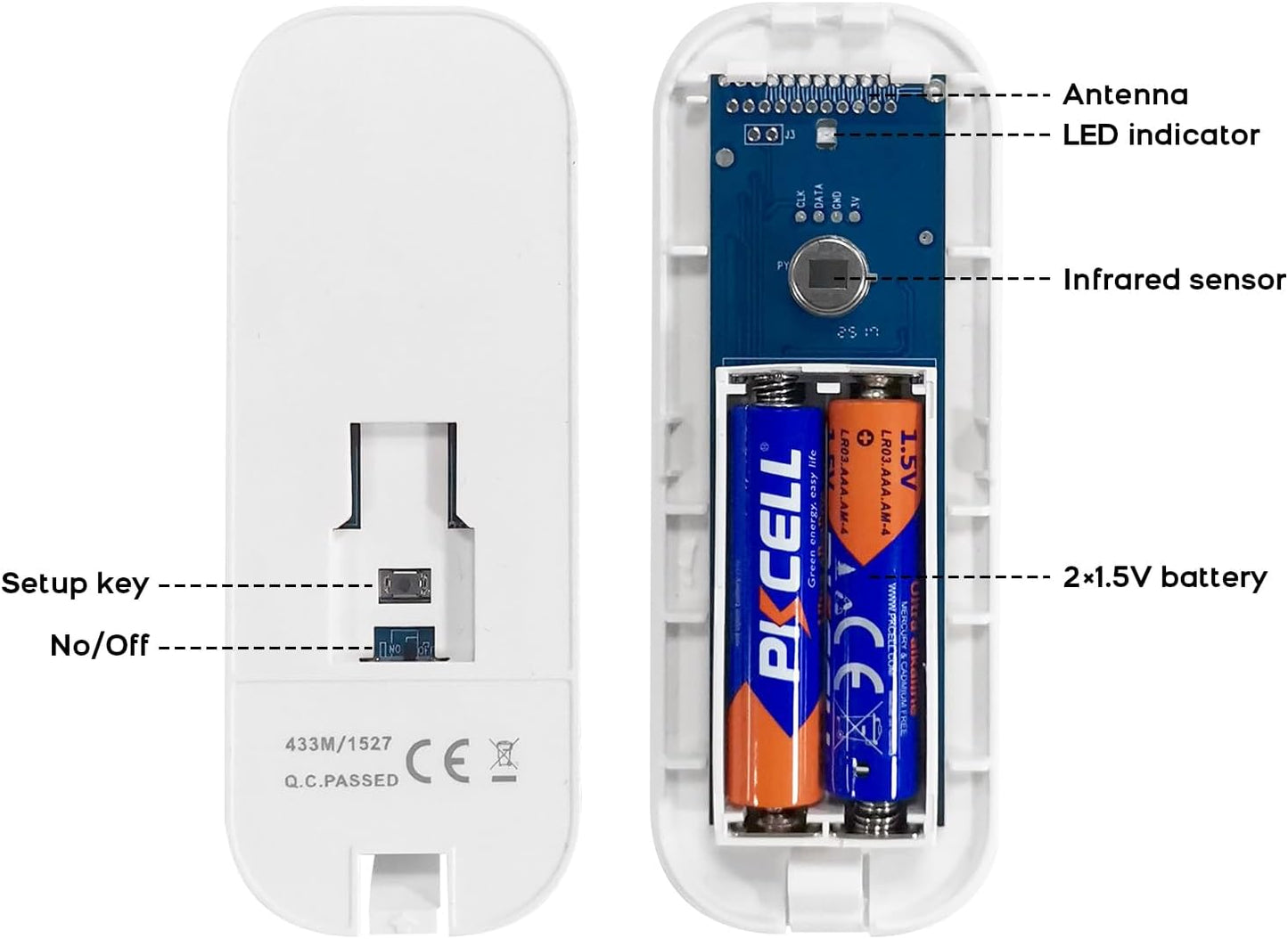 Pgst Détecteur de mouvement PIR sans fil 433 MHz Alarme maison - Détecteur infrarouge passif - Détection 3-7 m - Portée 10 m - Blanc - 24 x 15 x 10 cm