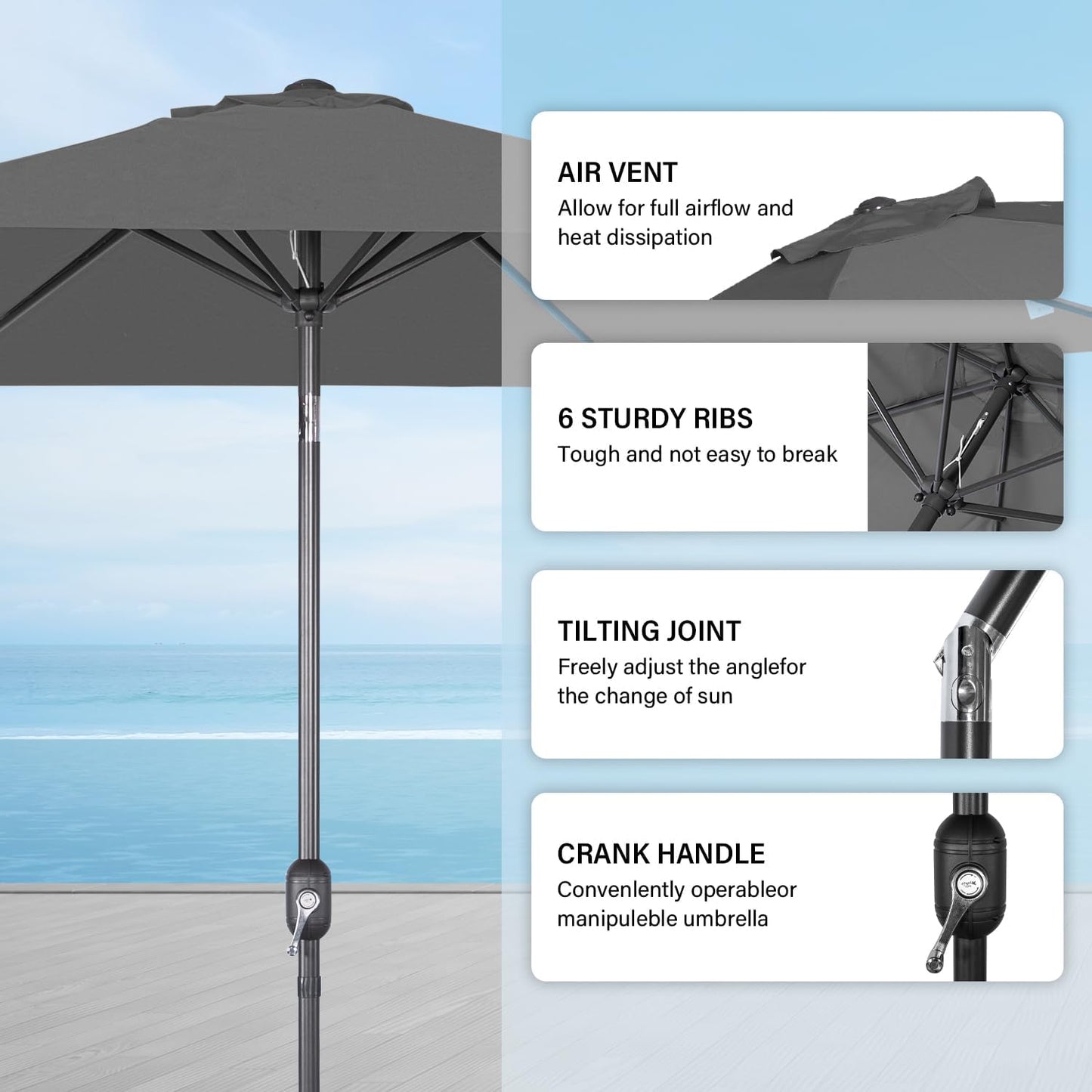 Angel Living Parasol Ø300 cm - Rond - Gris