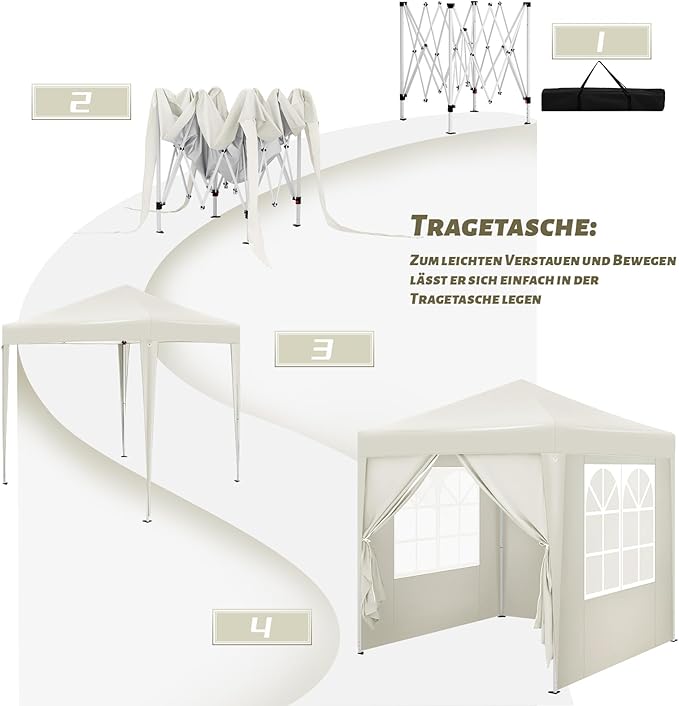 WOLTU Gazebo pop up party tent - 2 x 2 m - beige - protection UV 50+ hydrofuge